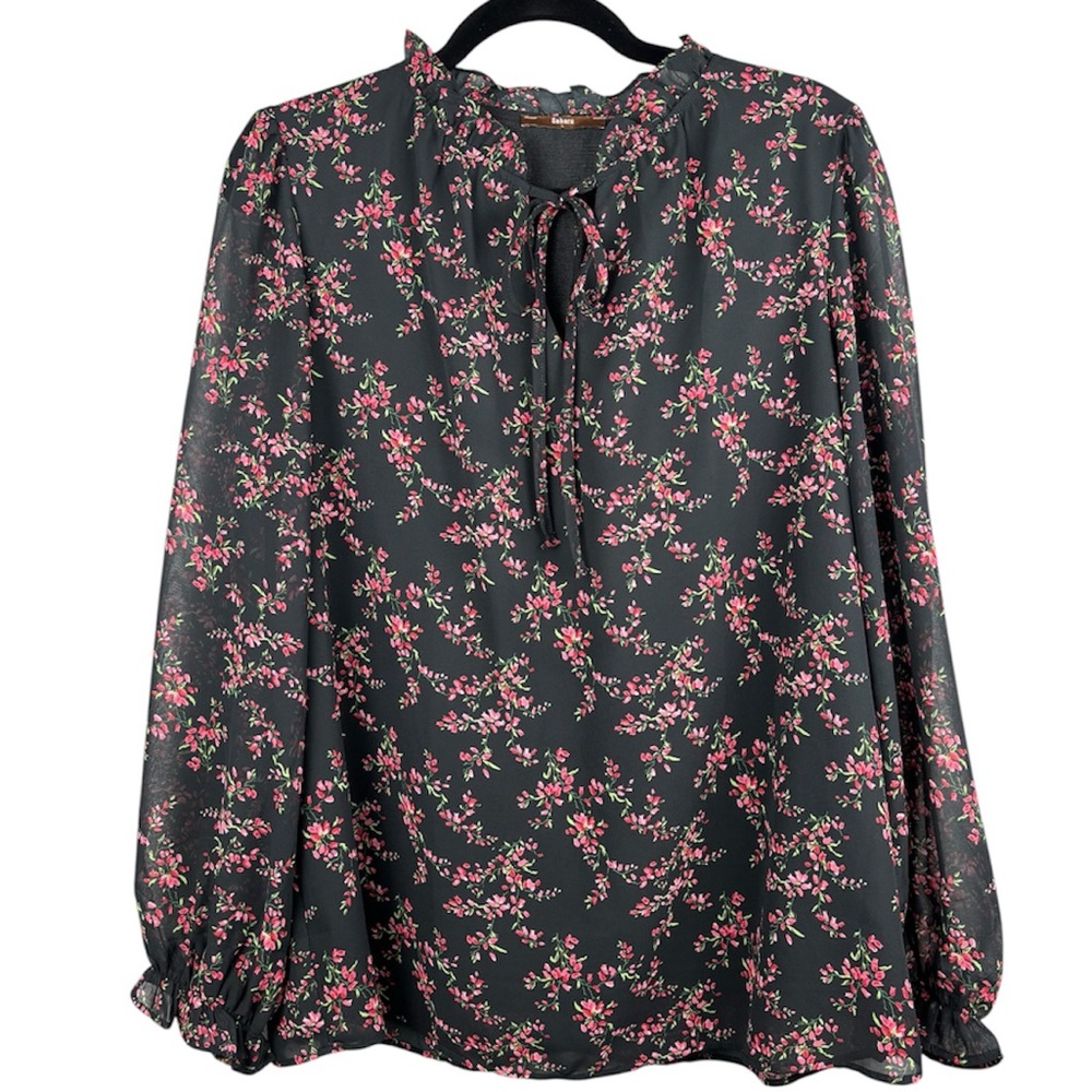 Gaharu Womens Pink Large Floral Long Sleeve Blouse